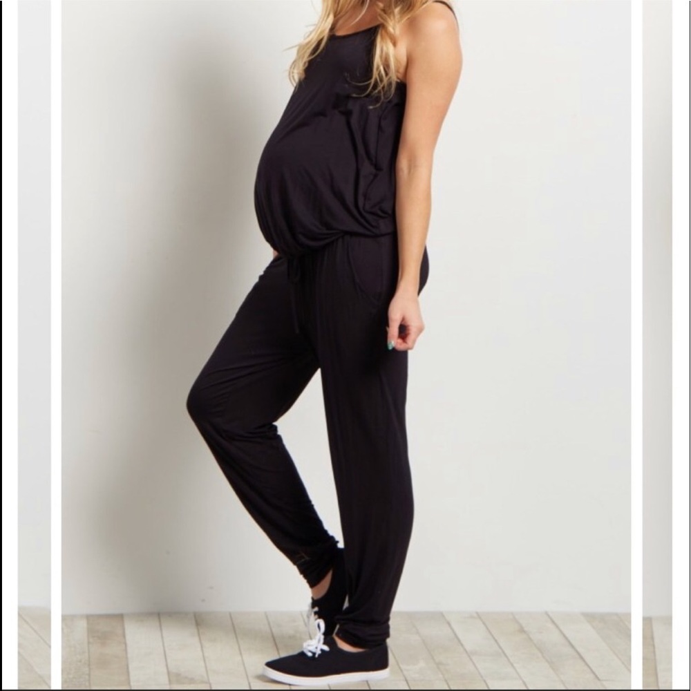 pink blush maternity jumpsuit